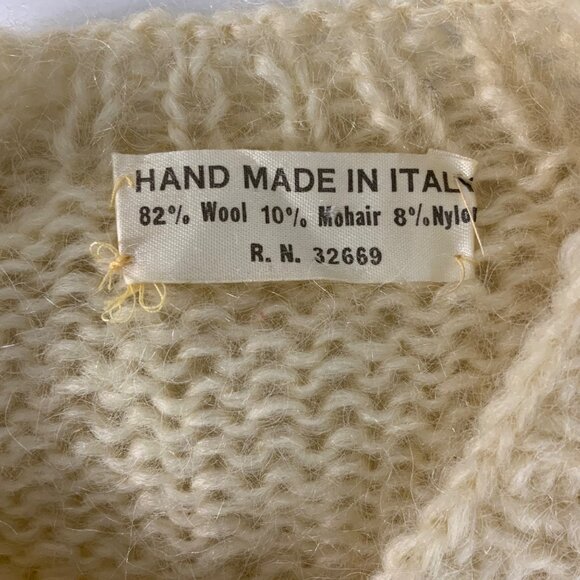 Vintage Wool Mohair Cardigan Sweater S Cream Floral Italy - Picture 7 of 14